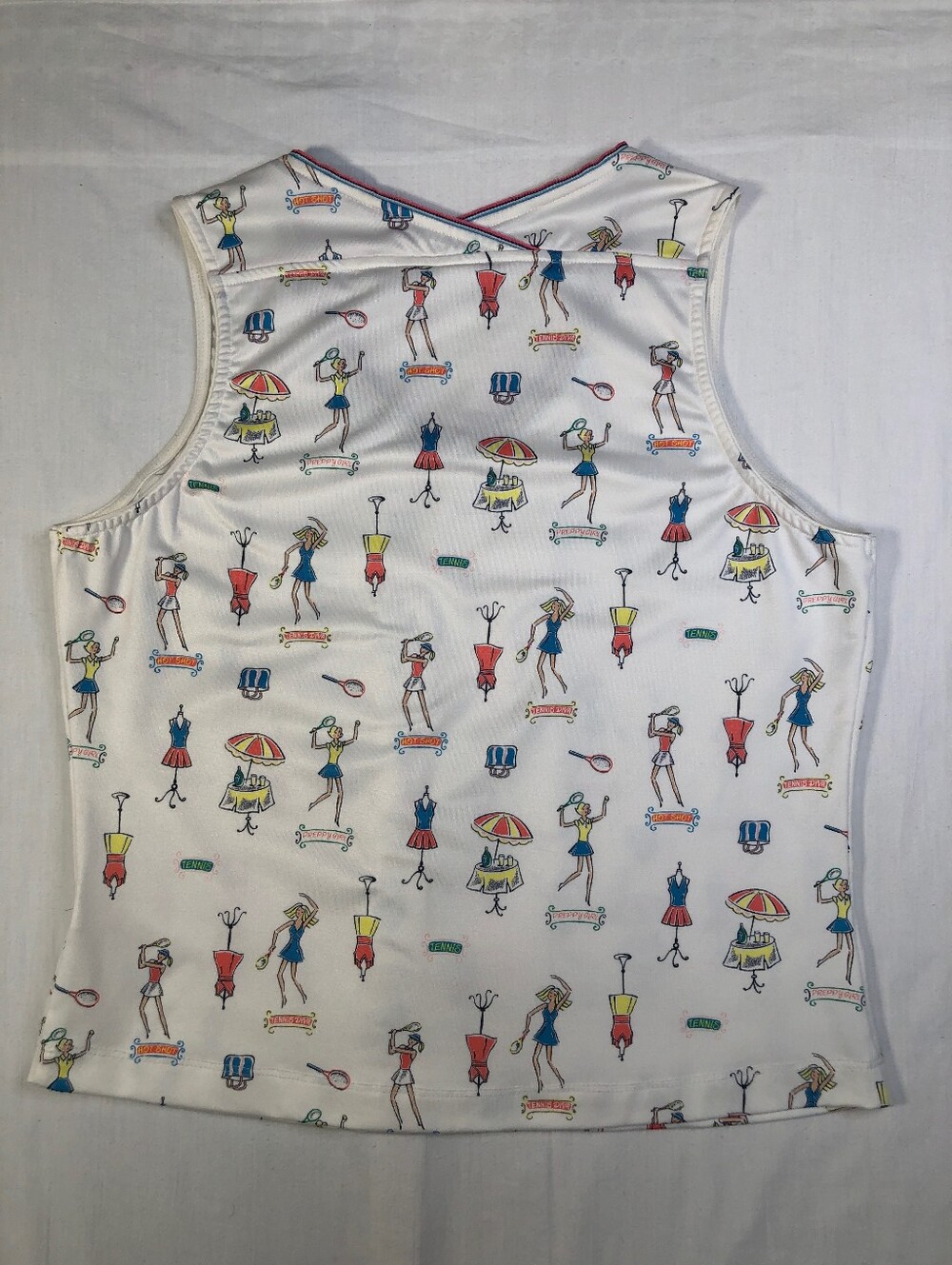 Vintage 80's Tail Brand Wht Tennis Tank Top with Multicolor Cartoon Print Size L - Picture 5 of 5